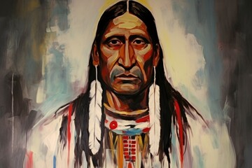 Fototapeta na wymiar Native American Indian chief abstract painting art portrait. Generative AI 5