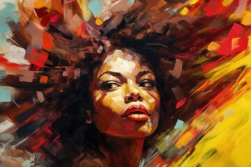 Abstract oil painting art portrait of afro american woman. Generative AI 4