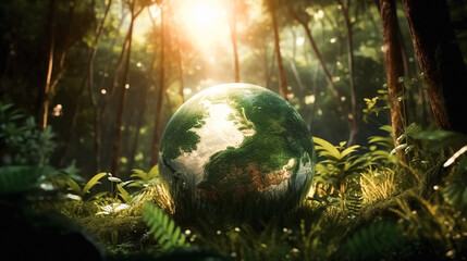 Obraz na płótnie Canvas ;world environment and earth day concept green globe in eco friendly environment generative AI