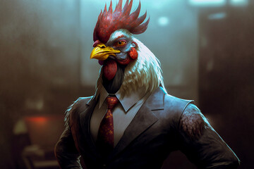 cock posing in business suit. Generative ai
