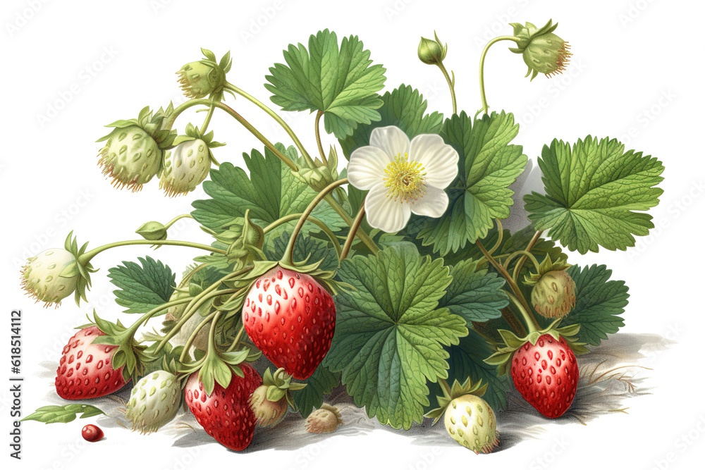 Poster strawberry drawing isolated on white background. generated by ai.