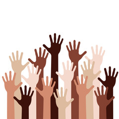 Colorful human hands up graphic banner. Symbol isolated on white background. Vector illustration