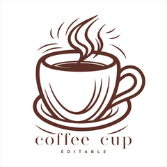 Coffee shop logo template, natural abstract coffee cup with steam, coffee house emblem, creative cafe logotype, modern trendy symbol design vector illustration isolated on white background sign.
