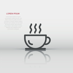 Coffee cup icon in flat style. Hot tea vector illustration on white isolated background. Drink mug business concept.