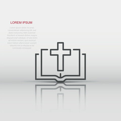Bible book icon in flat style. Church faith vector illustration on white isolated background. Spirituality business concept.