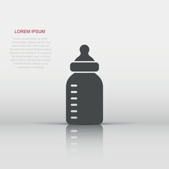 Fototapeta premium Baby bottle icon in flat style. Milk container vector illustration on white isolated background. Drink glass business concept.