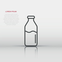 Bottle milk icon in flat style. Flask vector illustration on white isolated background. Drink container business concept.