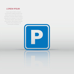 Car parking icon in flat style. Auto stand vector illustration on white isolated background. Roadsign business concept.