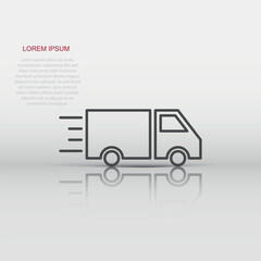 Truck icon in flat style. Auto delivery vector illustration on white isolated background. Lorry automobile business concept.