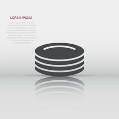 Plate icon in flat style. Dish vector illustration on white isolated background. Tableware business concept.
