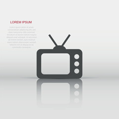 Tv icon in flat style. Television sign vector illustration on white isolated background. Video channel business concept.