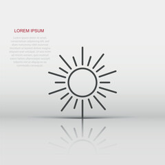 Sun icon in flat style. Sunlight sign vector illustration on white isolated background. Daylight business concept.