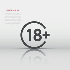 Eighteen plus icon in flat style. 18 vector illustration on white isolated background. Censored business concept.