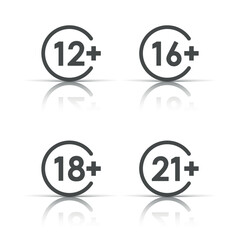 12, 16, 18, 21 plus icon in flat style. Censorship vector illustration on white isolated background. Censored business concept.