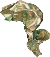 Bronze Brass Aged Petina Abstract 3d Fabric Floating Leaf Wrinkled Texture Isolated on Transparent Background