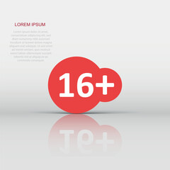 Sixteen plus icon in flat style. 16 vector illustration on white isolated background. Censored business concept.