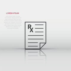 Prescription icon in flat style. Rx document vector illustration on white isolated background. Paper business concept.