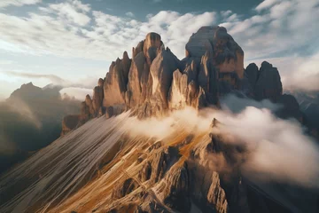 Foto auf Acrylglas Dolomiten Drone aerial view landscape of mountain peaks in the dolomites Italy