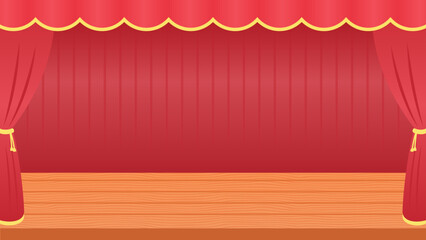 赤いカーテンが背景のシンプルな舞台背景イラスト - obrazy, fototapety, plakaty