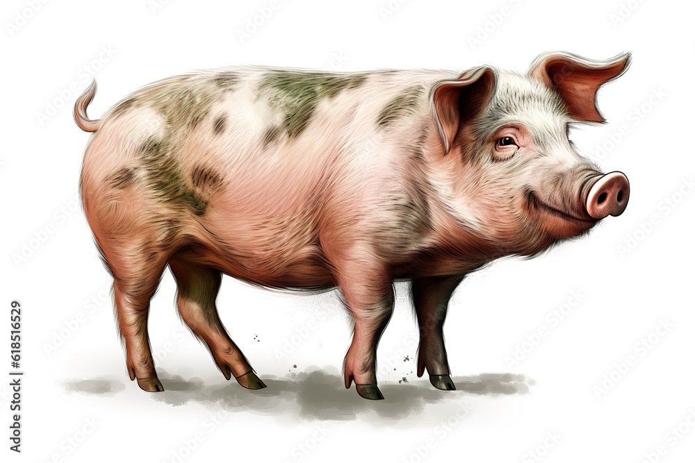 Poster cartoon pig isolated on white background. generated by ai