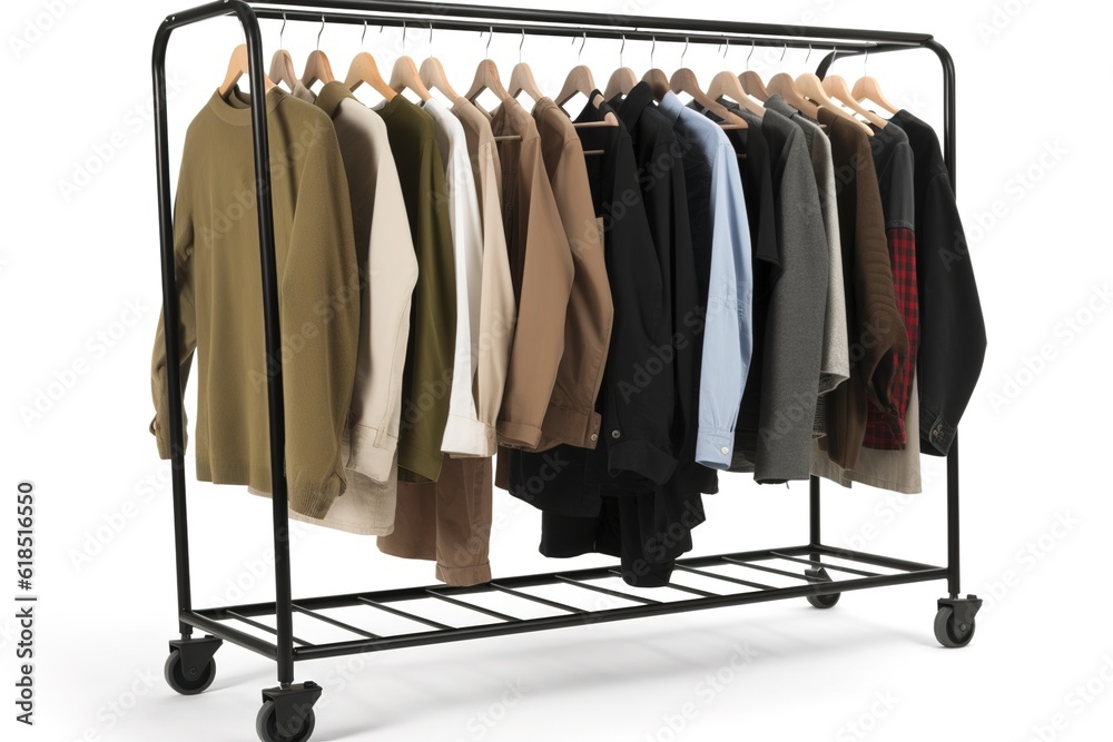 Wall mural clothing rack isolated on white background. Generated by AI