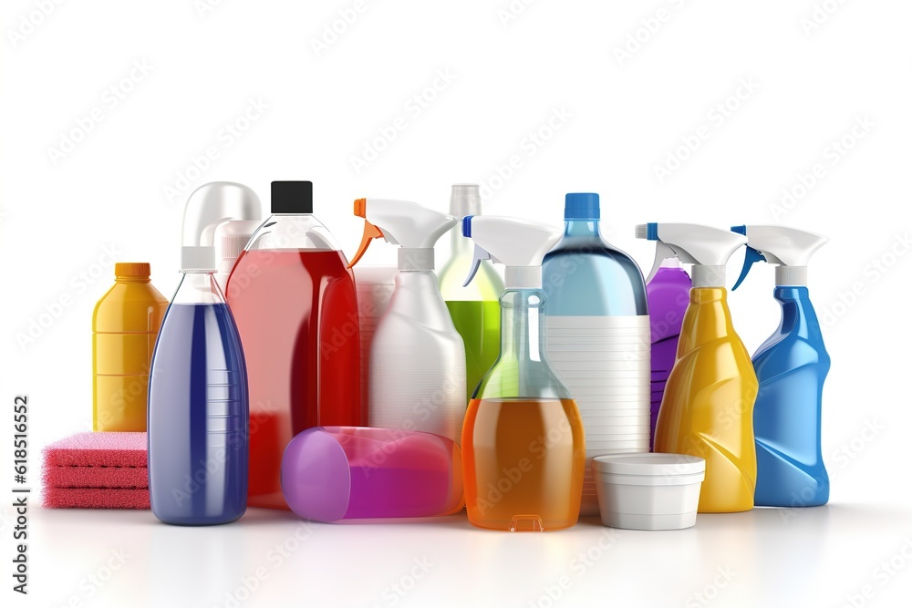 Poster cleaning products isolated on white background. Generated by AI