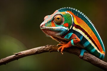 Panther chameleon on a branch of tree generated by AI tool