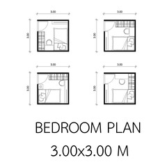 bedroom plan, size 3x3 meters