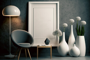 mockup poster frame in minimalist modern interior; generative AI