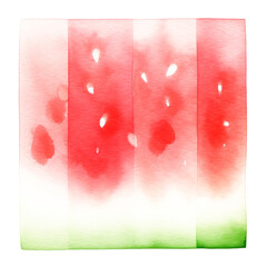 Red-green watermelon watercolor square element. On a transparent background