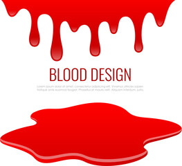 Blood puddle and dripping red paint, web design elements