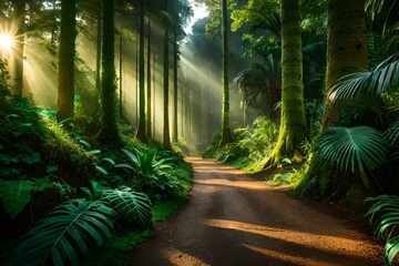 Fototapeta na wymiar Visualize a magical scene in a rainforest generated by AI tool 