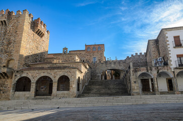 Fototapeta premium Caceres, Spain, has one of the largest monument ensemble in Europe, you can take a journey through history thanks to its streets, squares, palaces and walls, which are particularly well-preserved. 