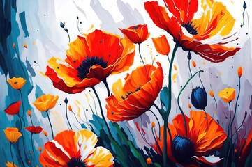 Red poppies watercolor abstract background, poppies flowers artistic background. Generative AI. - obrazy, fototapety, plakaty