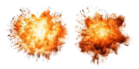Set of explosions isolated on transparent background - Generative AI