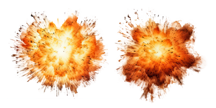 Set of explosions isolated on transparent background - Generative AI