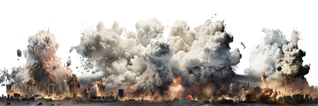 Explosions in city isolated on transparent background - Generative AI
