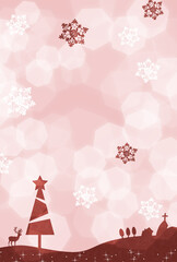 モダンな雰囲気のクリスマスカード（ピンク）、Merry Christmas Card, Happy New Year