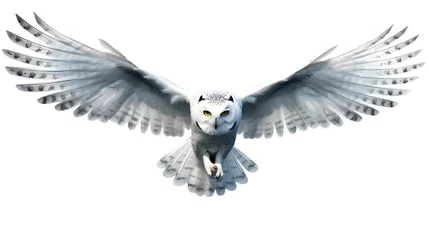 Rolgordijnen Flying owl with spread wings. © Alex Bur