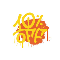 Sprayed 10 percent off urban graffiti with overspray over abstract color shape. Vector textured illustration.