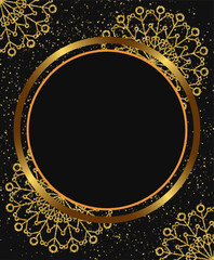 Abstract vector holiday background with dark frame and golden snowflakes