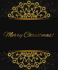 Abstract vector holiday background with dark frame and golden snowflakes