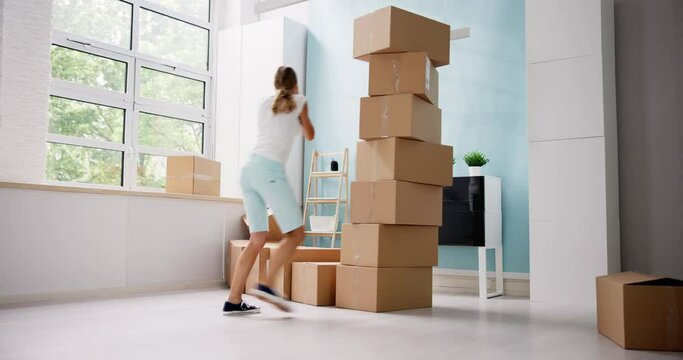Funny Moving Accidents. Falling Cardboard Boxes