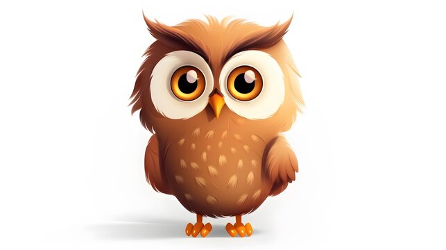 Cute brown owl isolated on white.