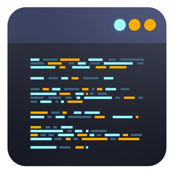 3d render coding icon. Coding screen 3d rendering. Programming with syntax code. 3d render illustration