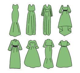 緑のカラードレスのイラストセット