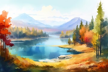 high mountain lake in the forest near the mountains. beauty of nature generative ai,