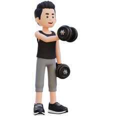 3D Sportsman Character Performing Dumbbell Chest Fly