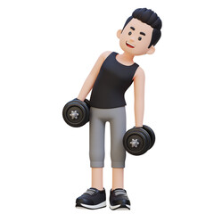 3D Sportsman Character Performing Dumbbell Side Bend