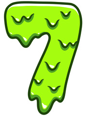 Number Seven 7 Alien Zombie Green Blood Halloween Theme 